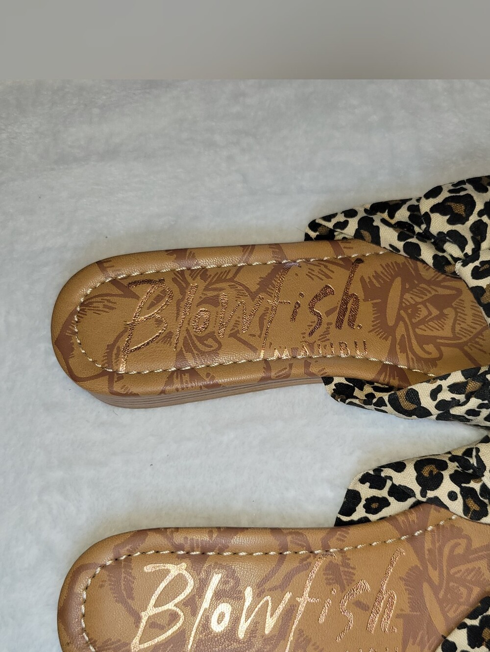 NWOT Blowfish Leopard-Print Knot Slide Sandals - Beige/Black/Brown Size 7 - Picture 5 of 11